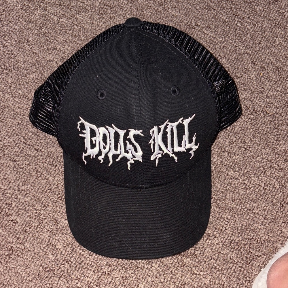 Dolls Kill Black and White Logo Trucker Hat